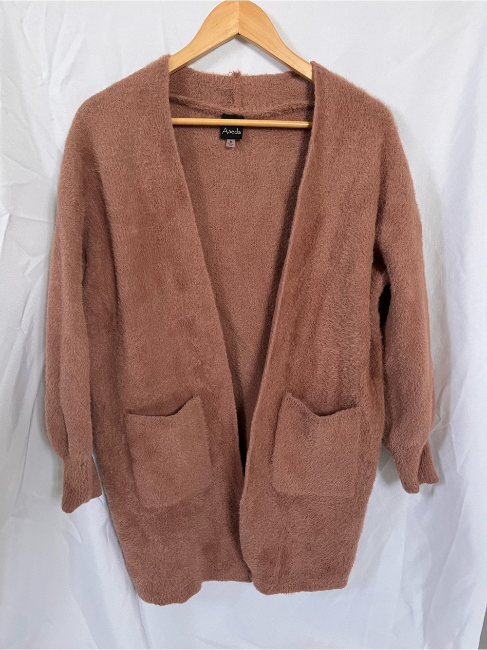 Aaeda Cozy Open-Front Plush Cardigan - tan